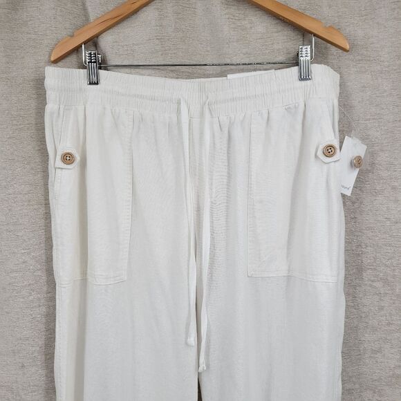 Westbound The Island Crop White Linen Blend Cropped Straight Leg Pants Women's - Picture 3 of 13